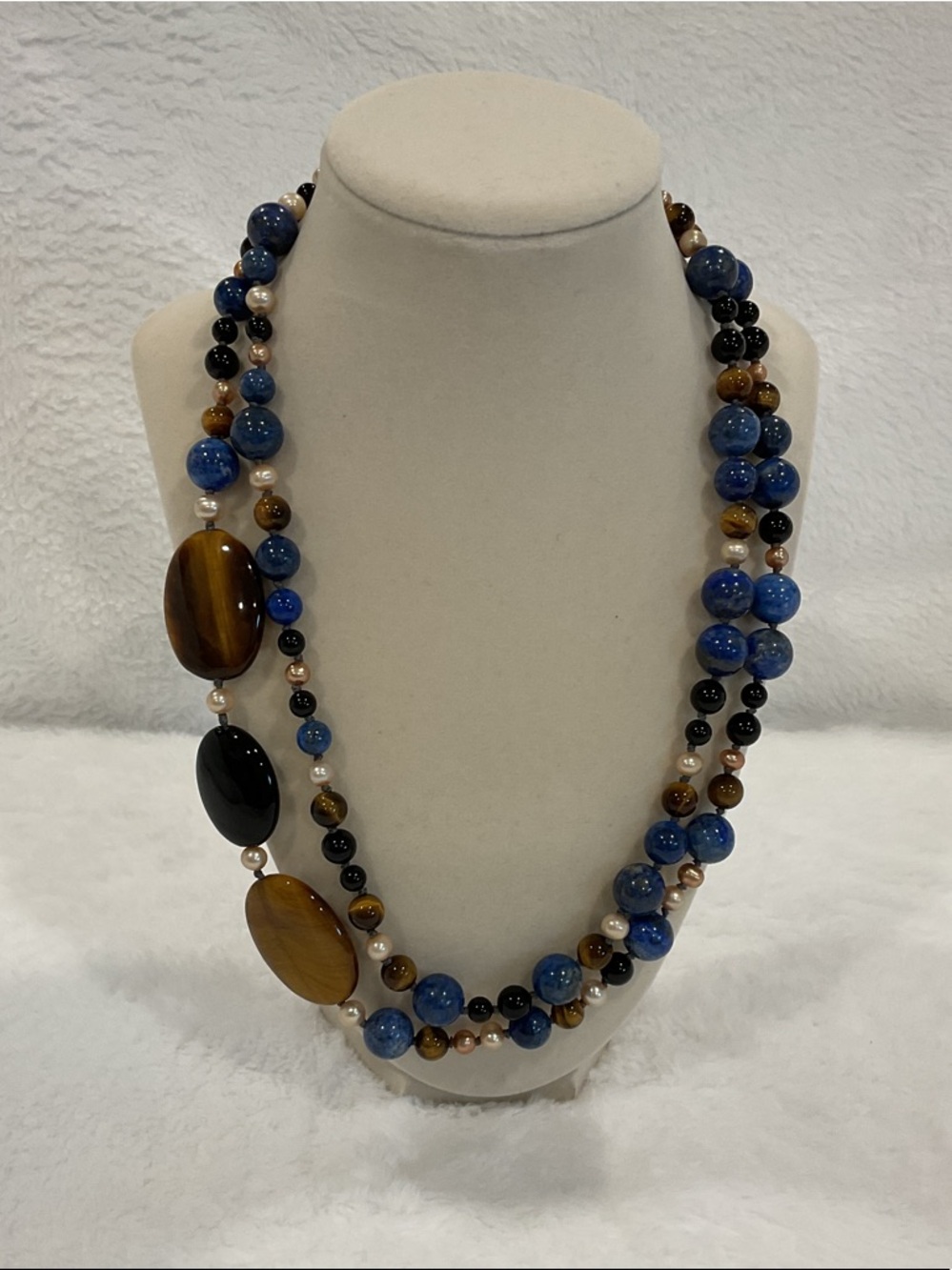 Lapis Blue, Brown & Black Multi-Stone Layered Necklace